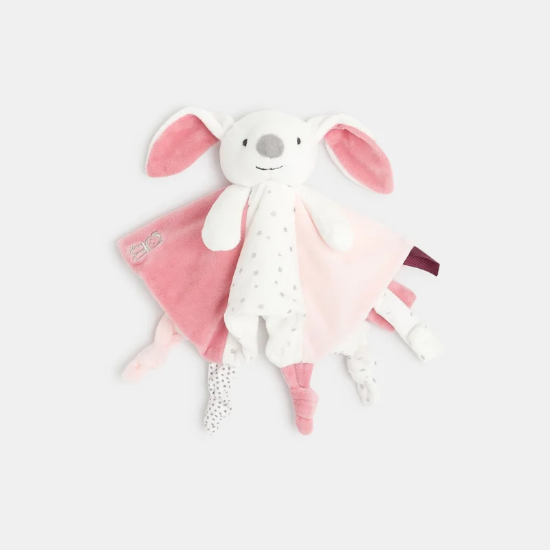 Doudou plat velours lapin rose naissance Rose