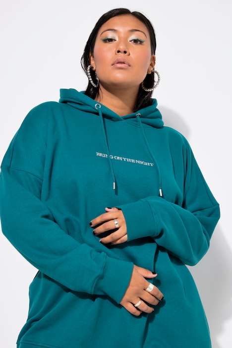 Hoodie, oversized, Glitzer-Statement, Kapuze