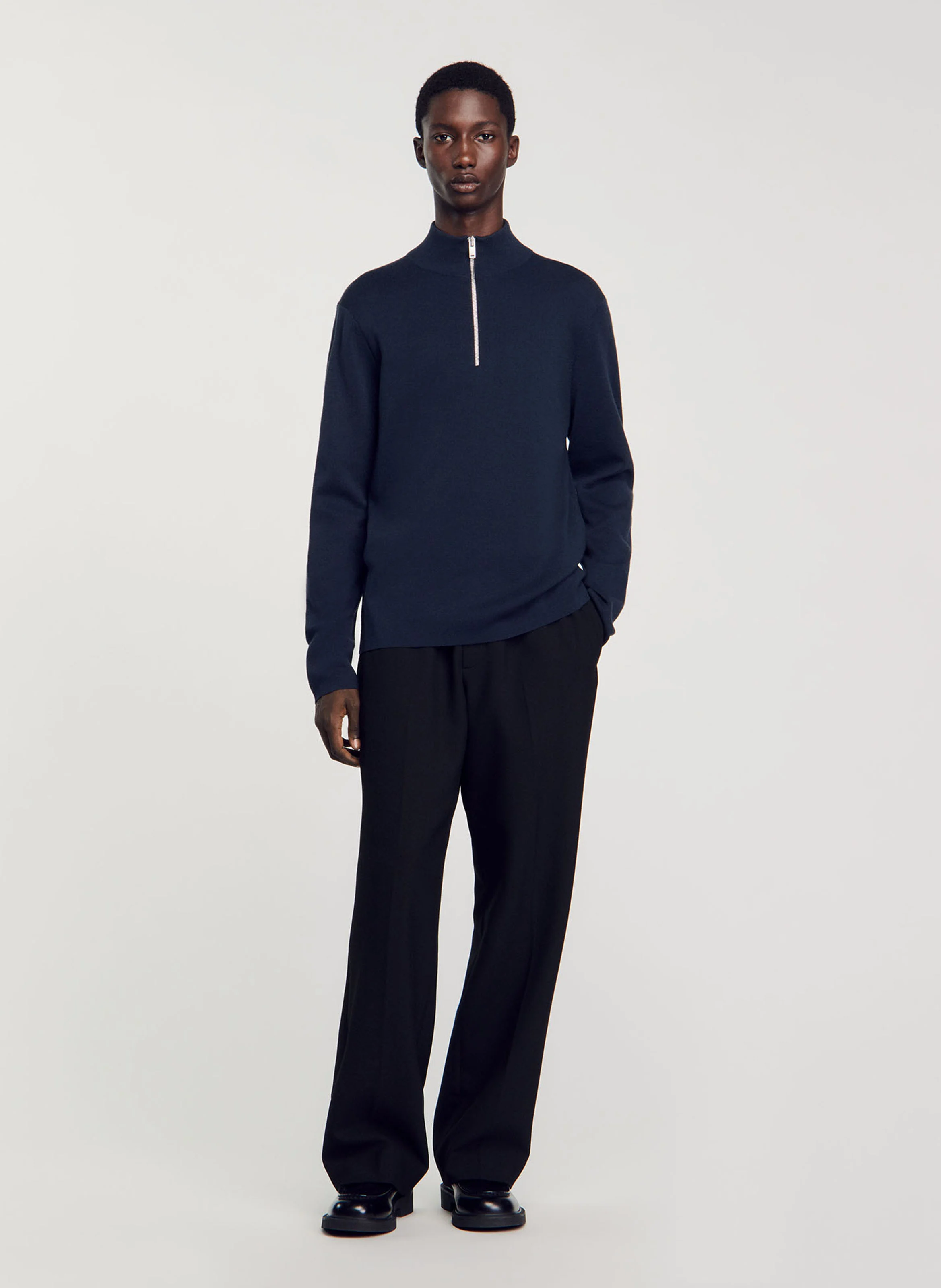 Pull col montant zippé en laine | Bleu