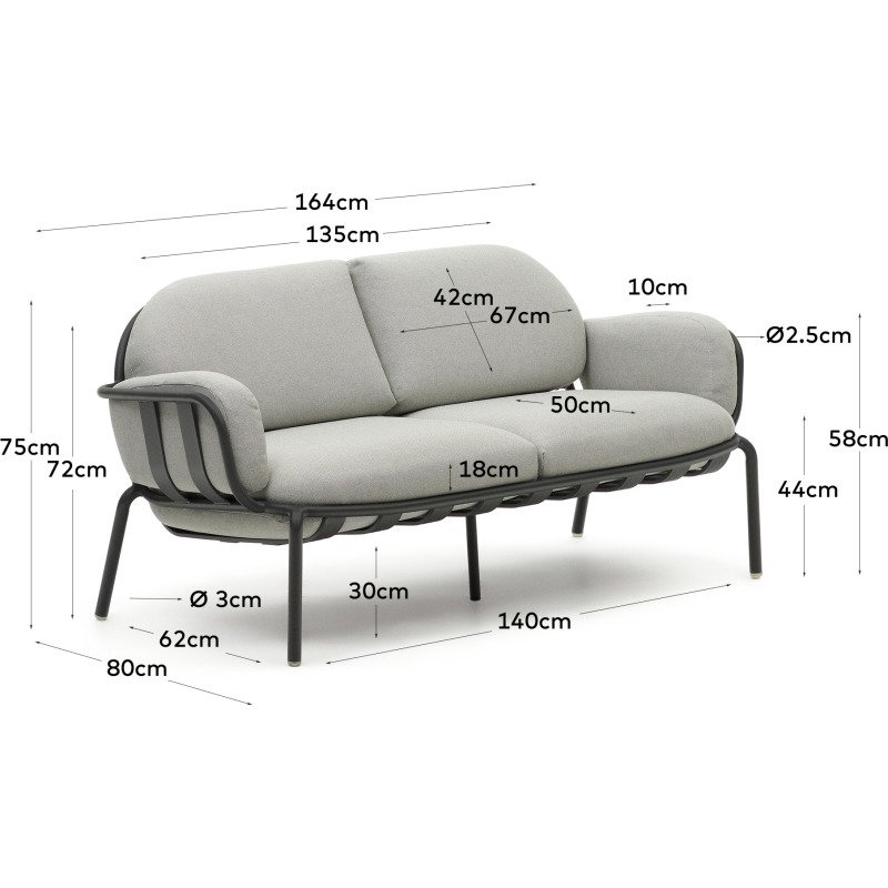 Canapé de jardin Joncols - 2 places -  tissu - structure aluminium grise