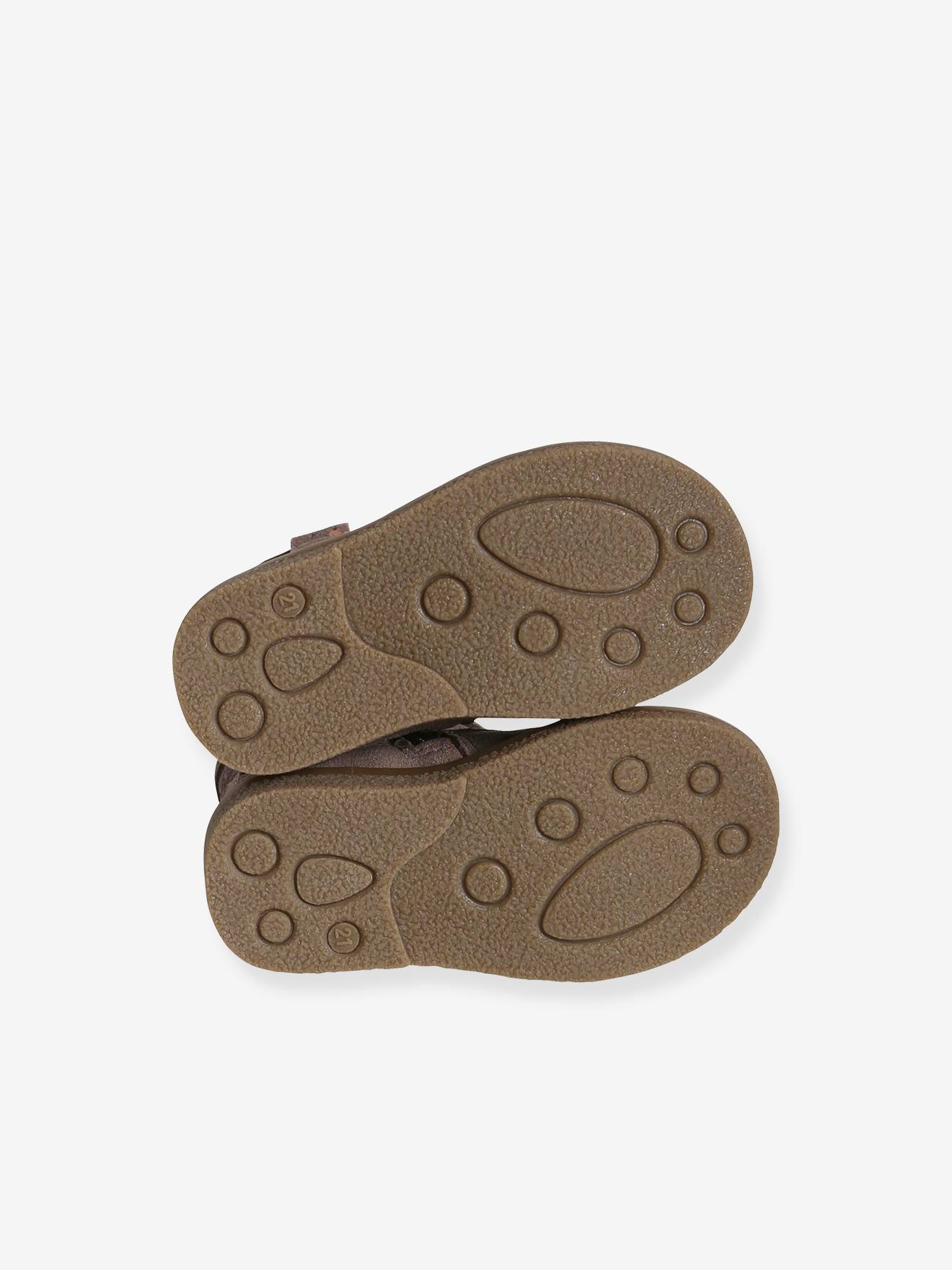 Botas de cano curto em couro estampado com zíper, tamanho médio para bebê menina, bege.
