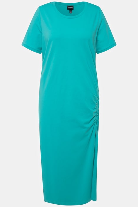 Midikleid, Raffung, Rundhals, Halbarm