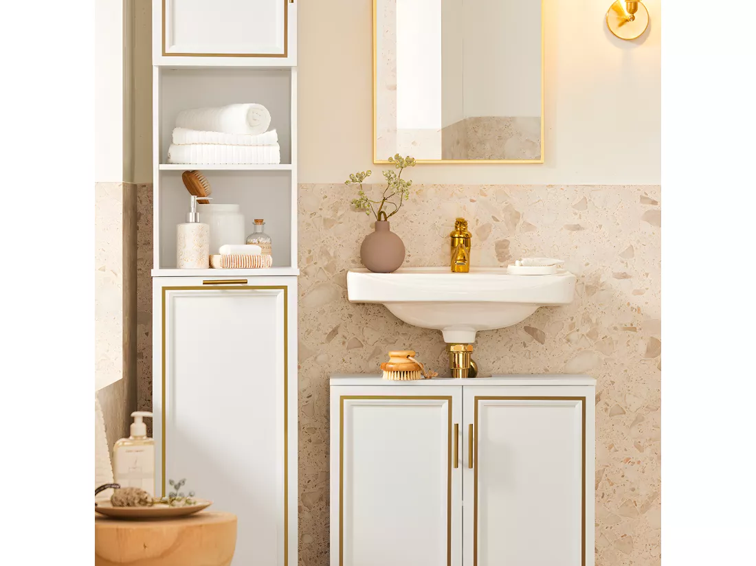 SoBuy Meuble Sous-Vasque à 2 Portes, Meuble sous Évier, Meuble de Rangement de Salle de Bain, L60 x P30 x H61 cm, BZR86-W