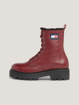 Botas urbanas de couro forrado e quente com cadarço