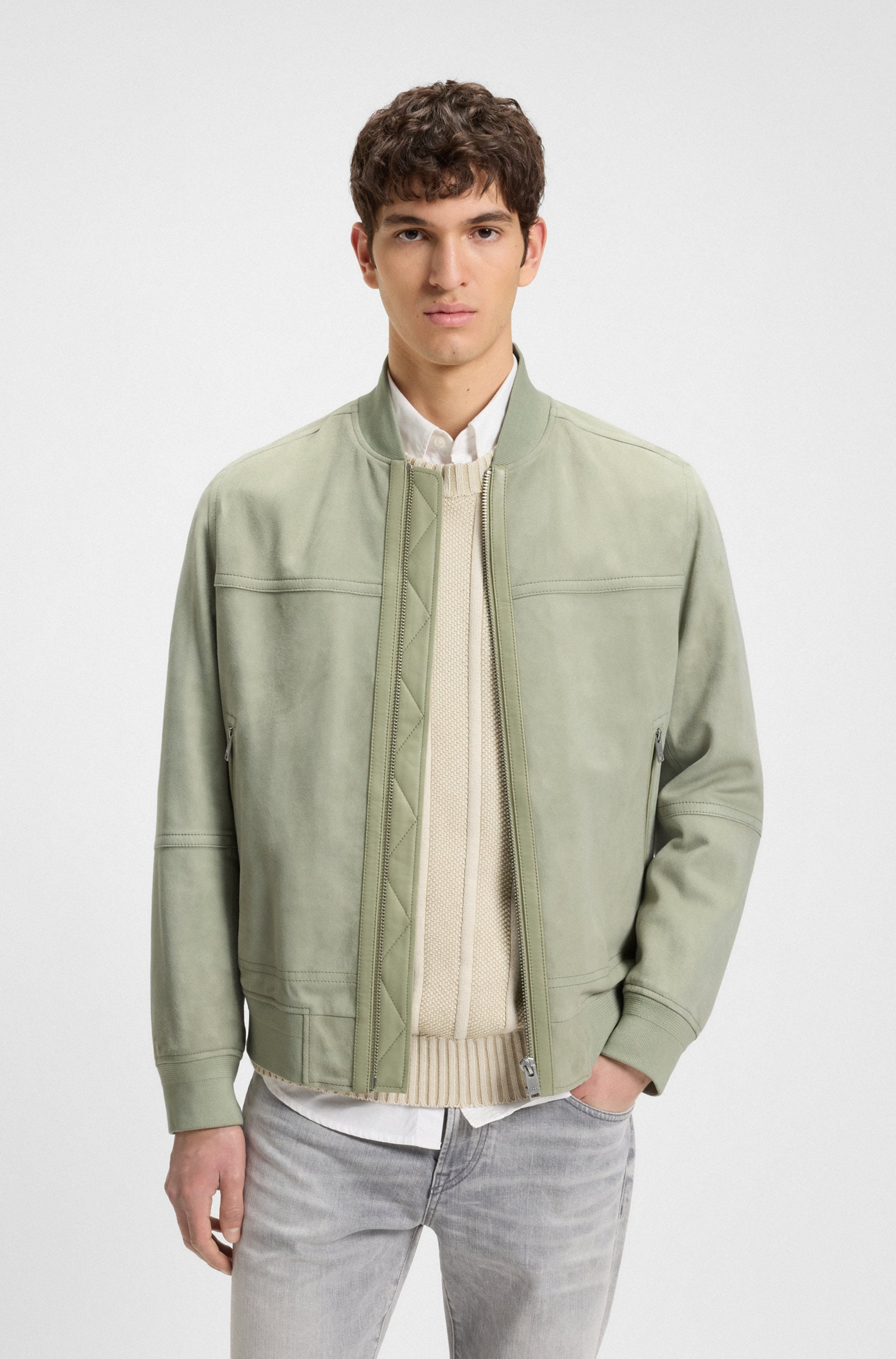 BOSS ORANGE Lederjacke »Johice« aus weichem Ziegennappaleder Premium Herrenmode Leather Blouson Bomber