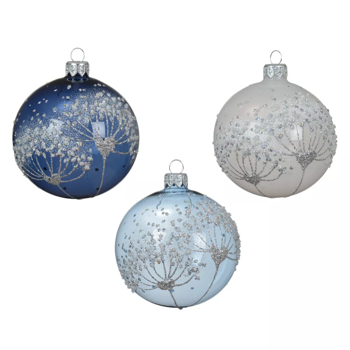 Lot de 6 boules de Noël en verre (D80 mm) Berce du Caucase Bleu