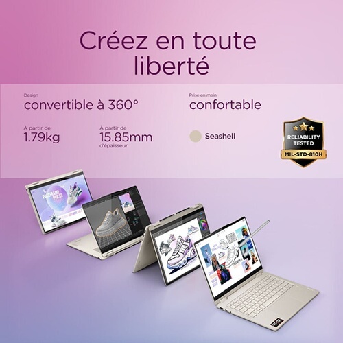 PC portable Lenovo Yoga 7 16AKP10 16'' OLED 2.8k 120 Hz écran tactile Copilot+PC AMD Ryzen 7 AI 16 Go RAM 512 Go SSD Gris sable