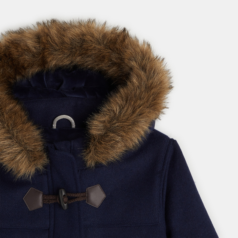 Manteau de ville caban à capuche bleu fille