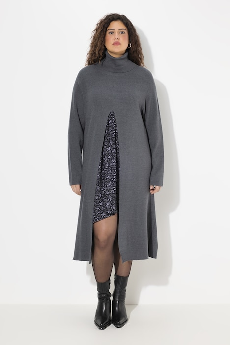 Long-Pullover, A-Linie, Stehkragen, Langarm