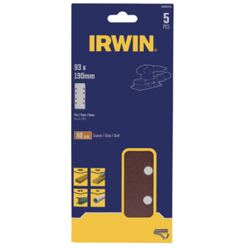Irwin schuurvel 190 x 93 mm K240 zelfhechtend, met perforatie voor B+D, 5 stuks.