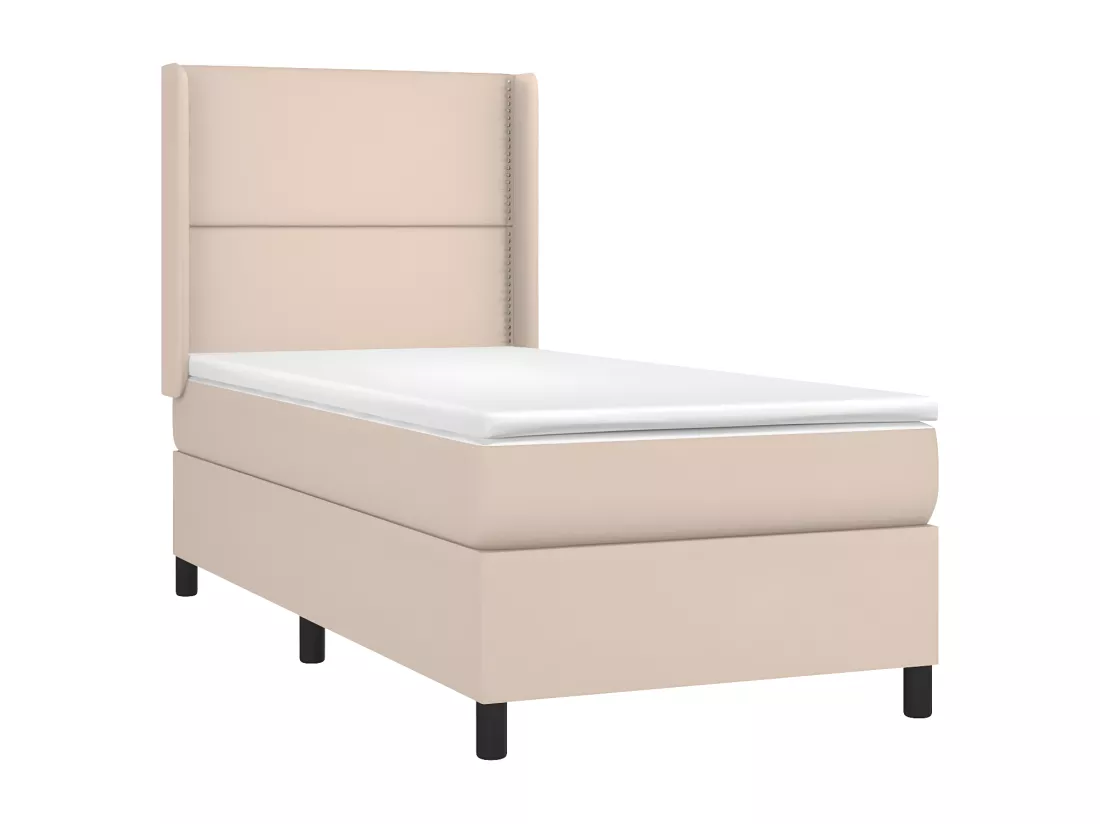 Sommier tapissier matelas et LED Cappuccino 90x200cm Similicuir