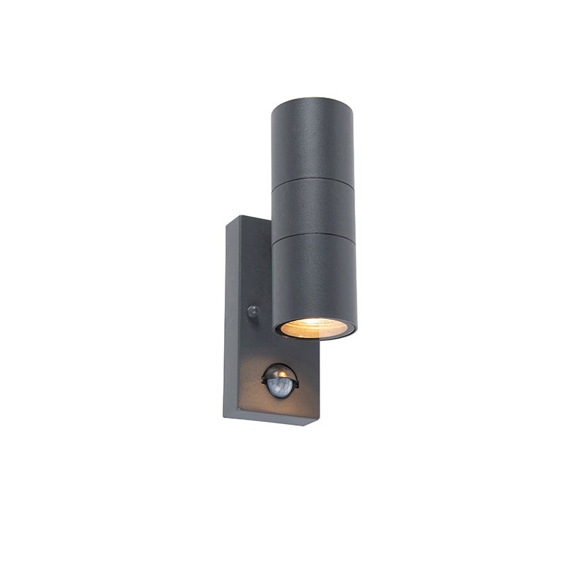 Antraciet 2-lichts buitenwandlamp IP44 met bewegingsmelder - Duo