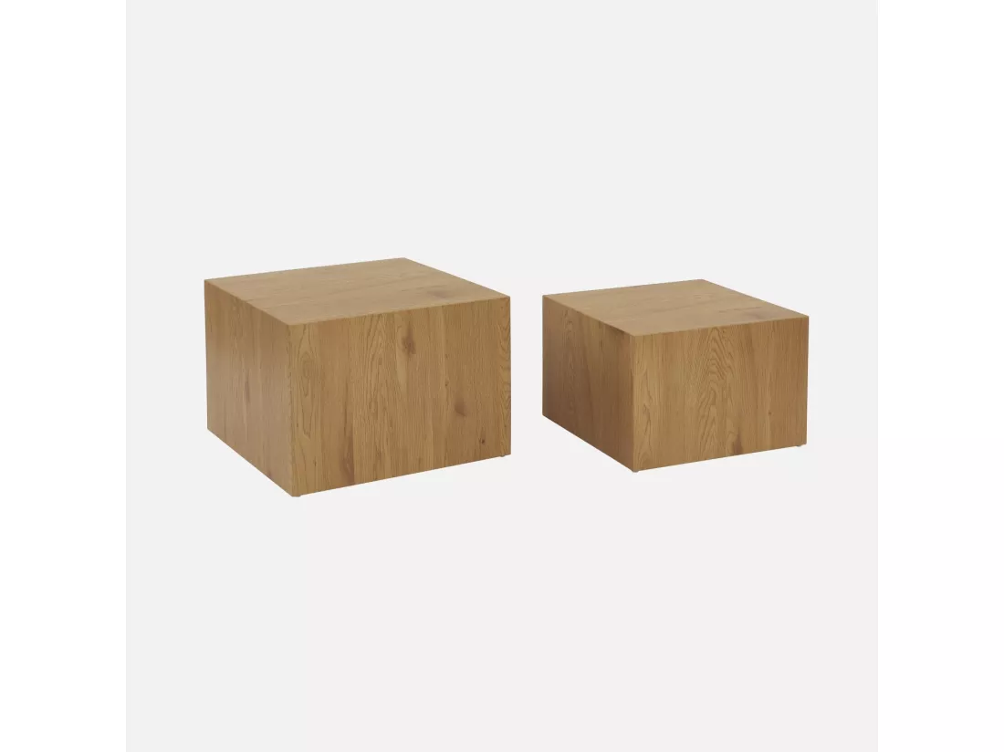 Lot de 2 tables basses carrées effet frêne SYLVA L 58 x l 58 x H 40cm / L 50 x l 50 x H 33cm