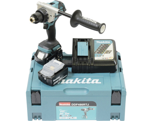 Makita DDF486RTJ 18V accuboormachine/schroefmachine, inclusief 2 accu's, oplader en MAKPAC maat 2 koffer.