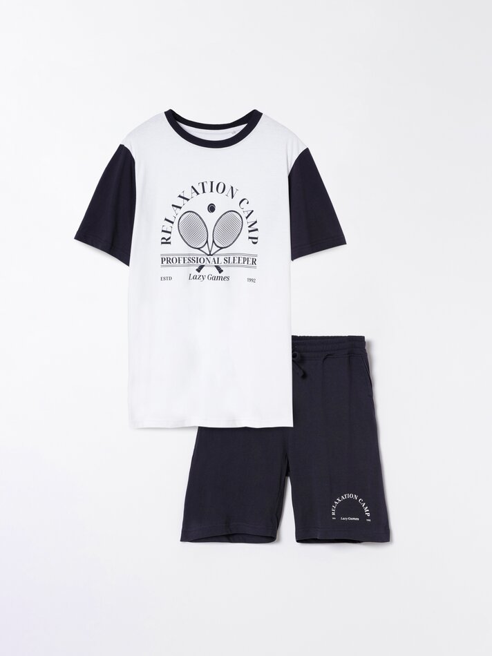 Conjunto de pijama curto estampado - Branco