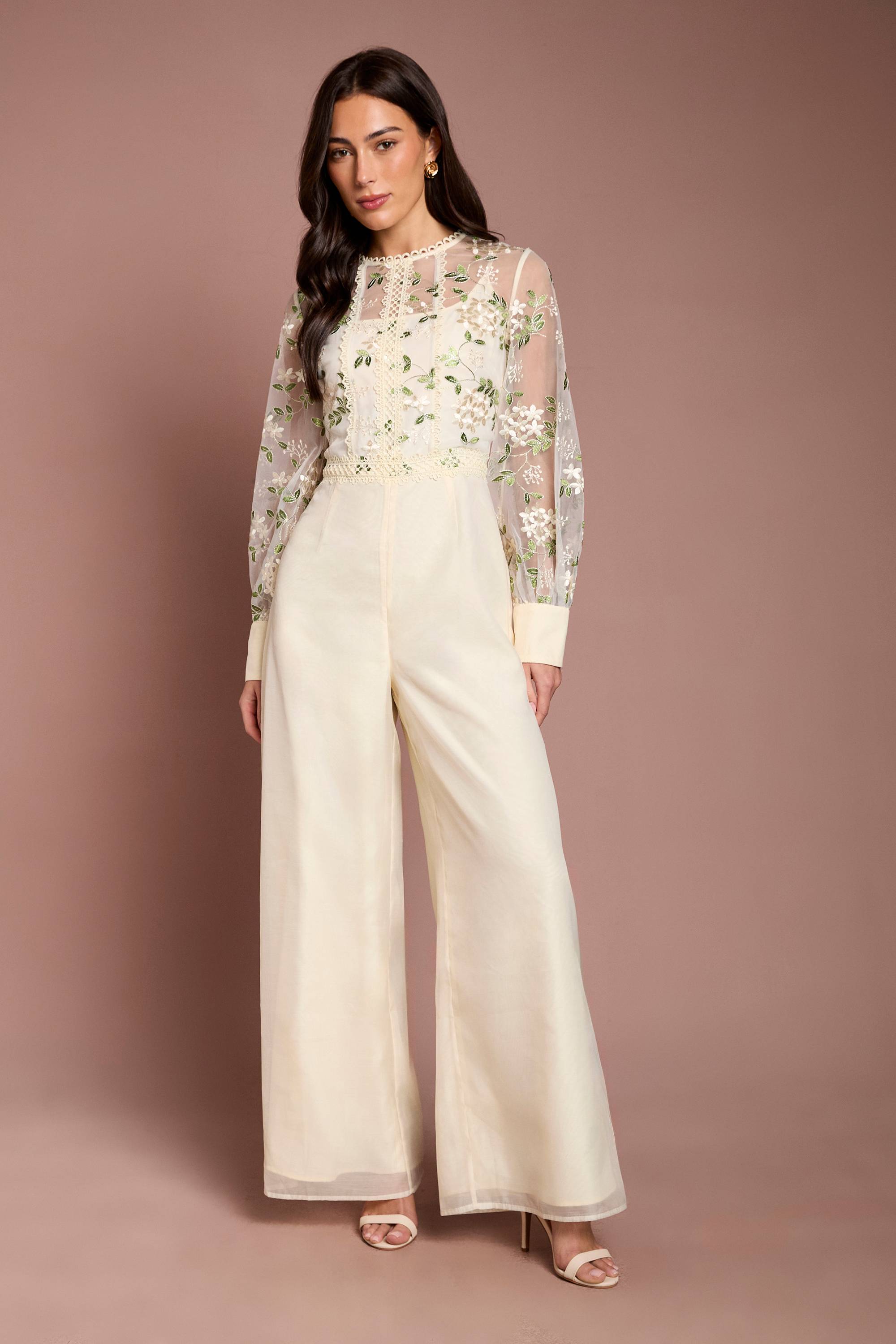 Coast Combinaison-pantalon À Manches Longues En Mesh Brodé De Fleurs