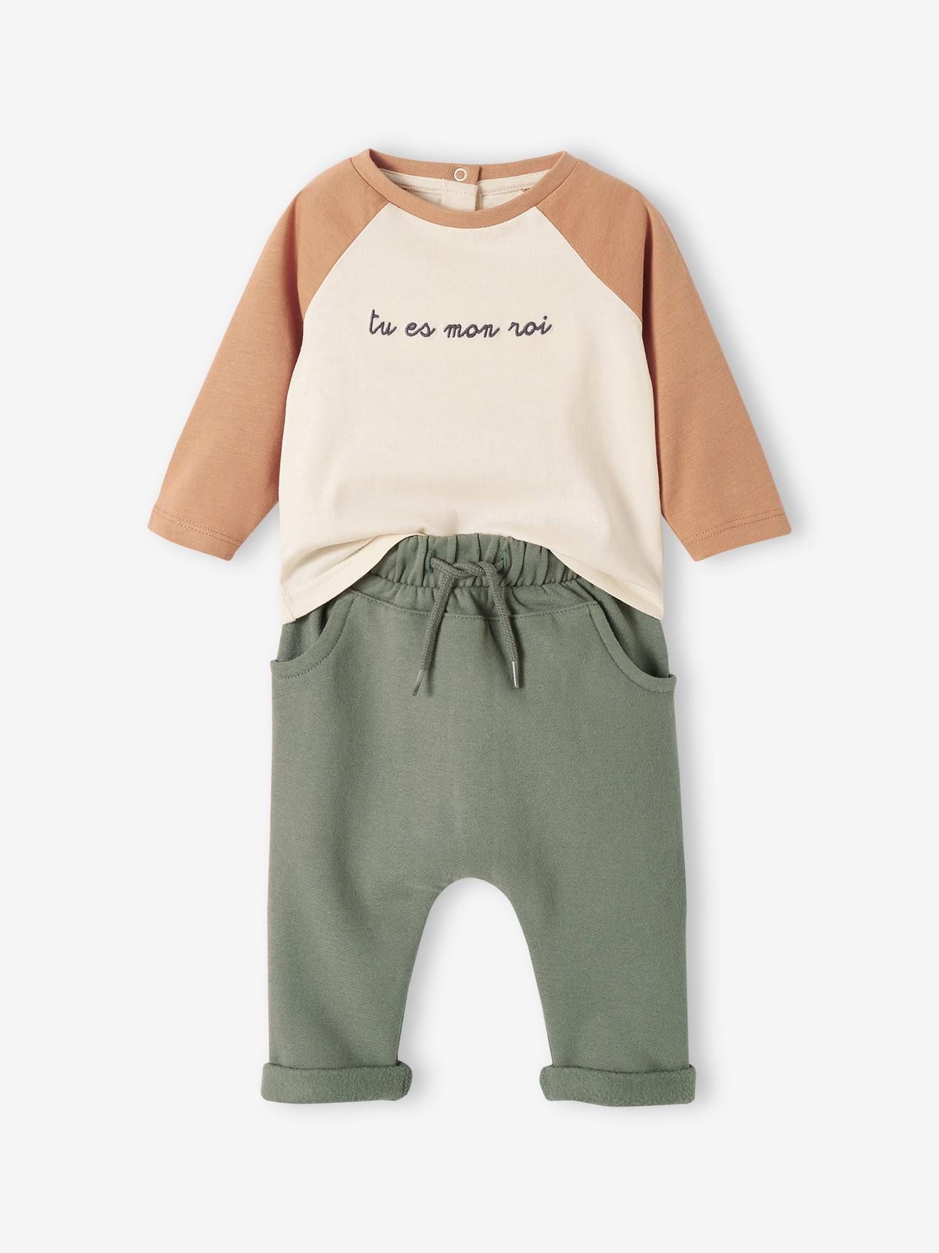Conjunto para bebê: camiseta personalizável + calça de fleece com estampa de doces