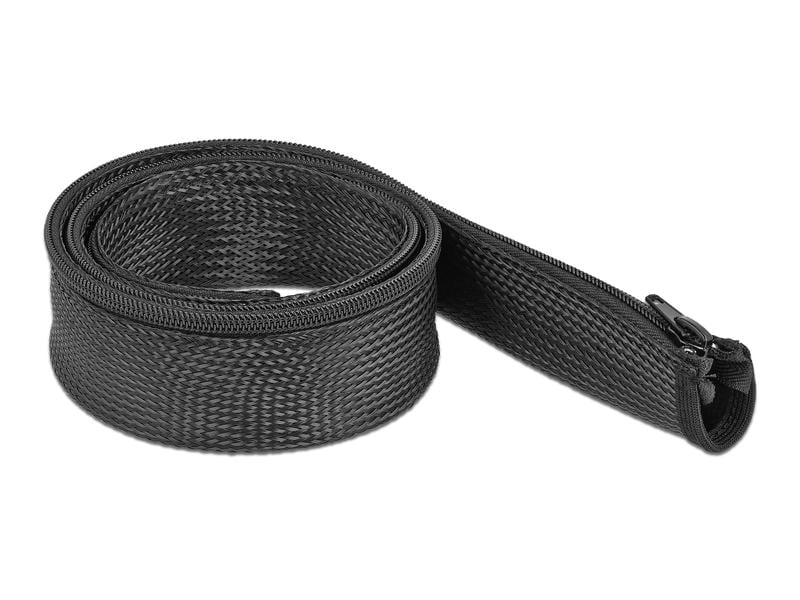 Delock Kabelschlauch 1 m x 50 mm, mit Reissverschluss Schwa Geflechtschlauch mit Reissverschluss hitzebeständig 1 m x 50 mm Schwarz