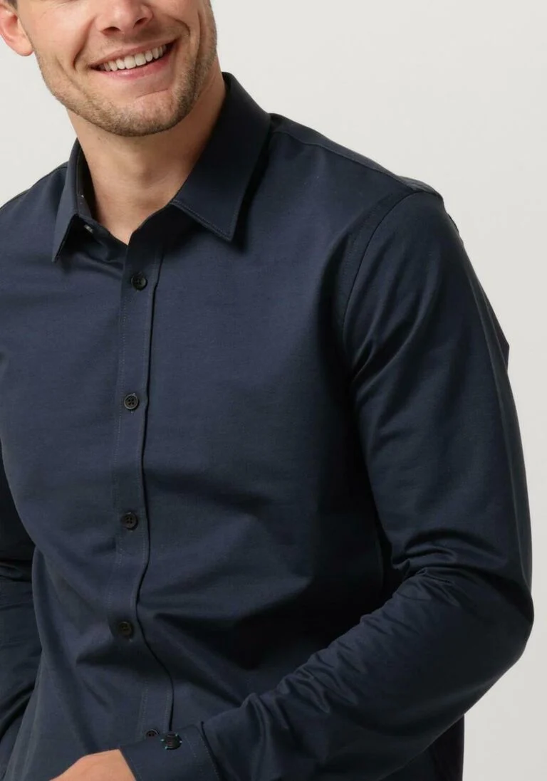 CAST IRON donkerblauwe cast iron klassiek overhemd long sleeve shirt twill jersey 2 tone