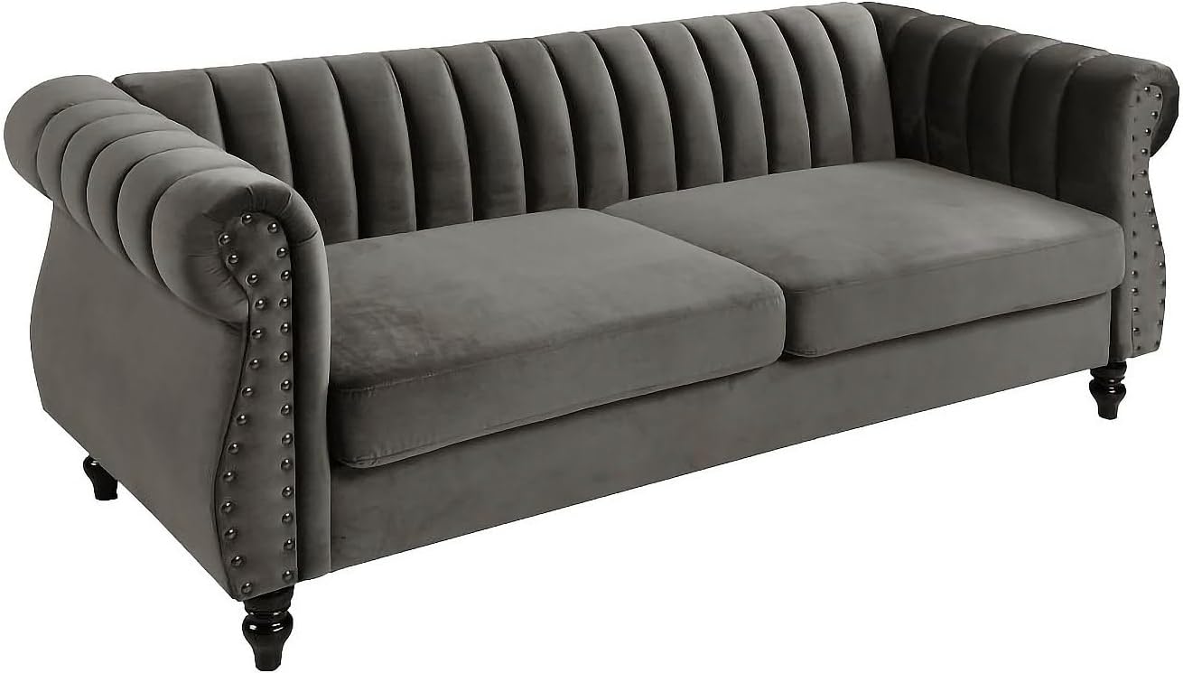 Vente-unique-Chesterfield-Sofa - 3-Sitzer - Samt - Grau - Trumbo