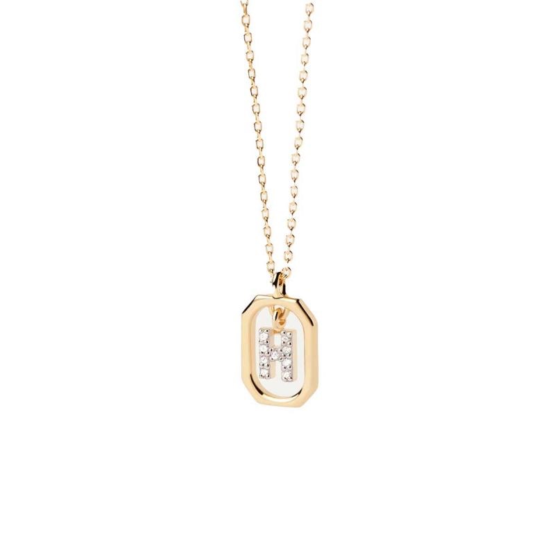 PDPAOLA Collier en argent plaqué or - Mini Lettre H  - CO01-519-U
