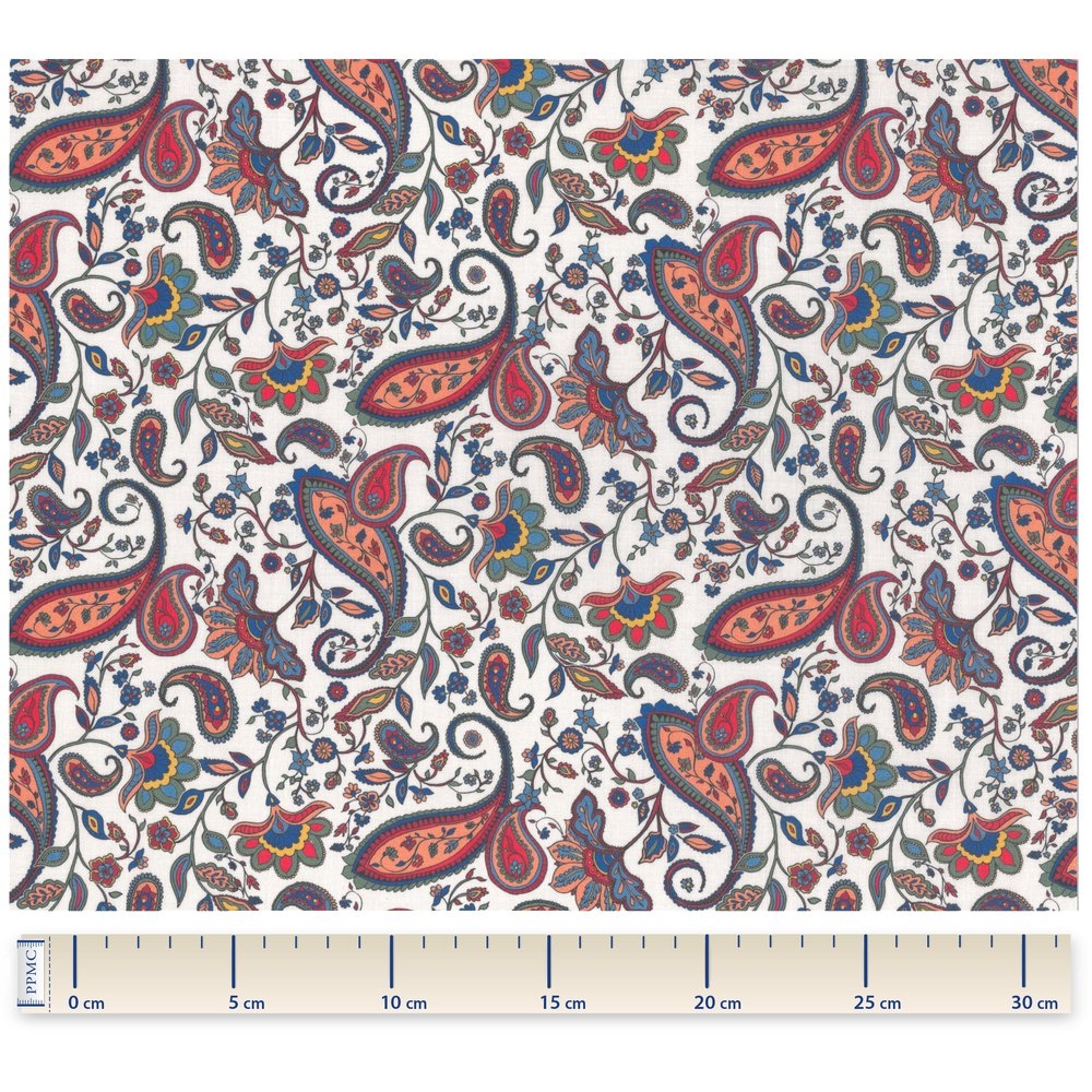 Tissu Coton Au Mètre Ex2231 Cachemire Multicolore Fond Creme