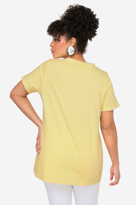 T-Shirt, Herz-Druck, Fransen, Halbarm