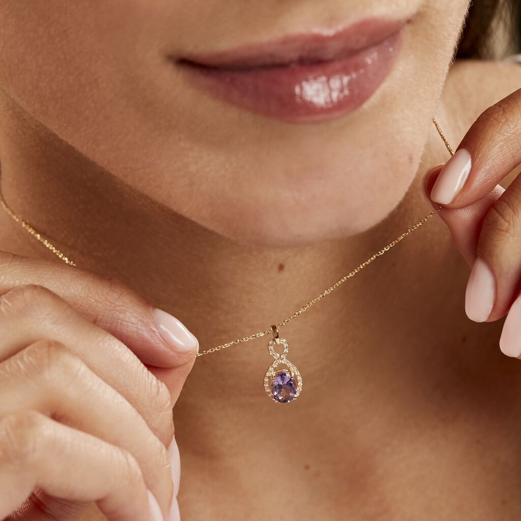 Collier Passion Or Jaune Amethyste Et Oxyde De Zirconium