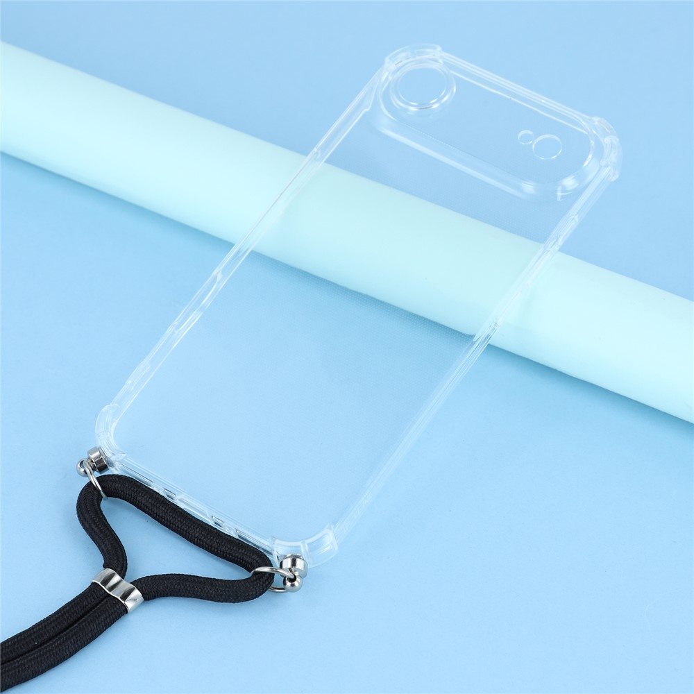 iPhone Air Necklace Gummi Hülle Air Cushion Fallschutz   Handykette (140cm) - Schwarz / Silber