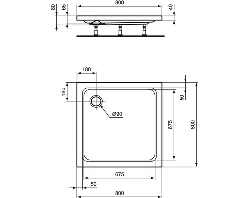 Douchebak Ideal Standard, nieuw, 80 x 80 x 8 cm, glanzend wit, K276601
