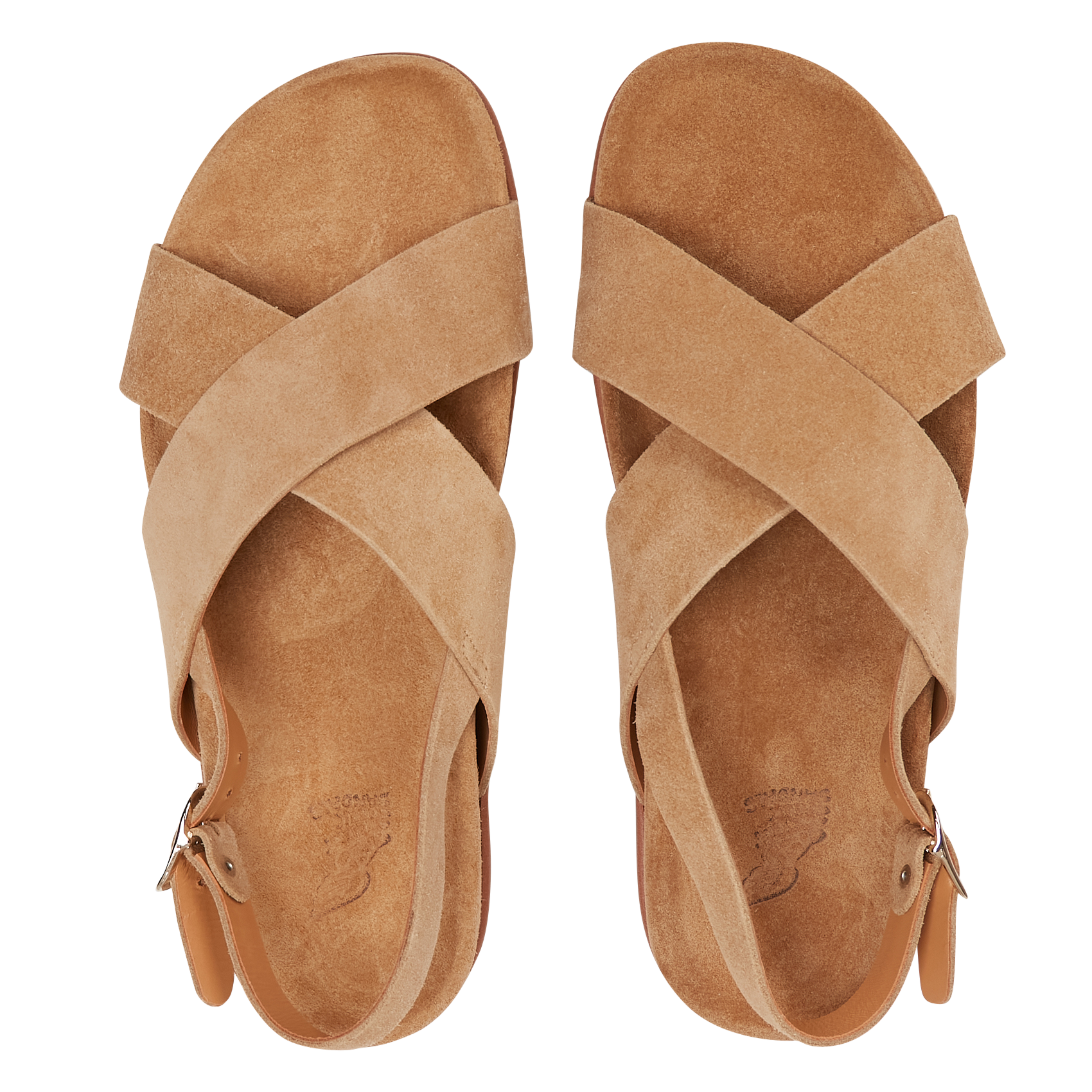 IKESIA - Sandales plates en cuir velours | Marron