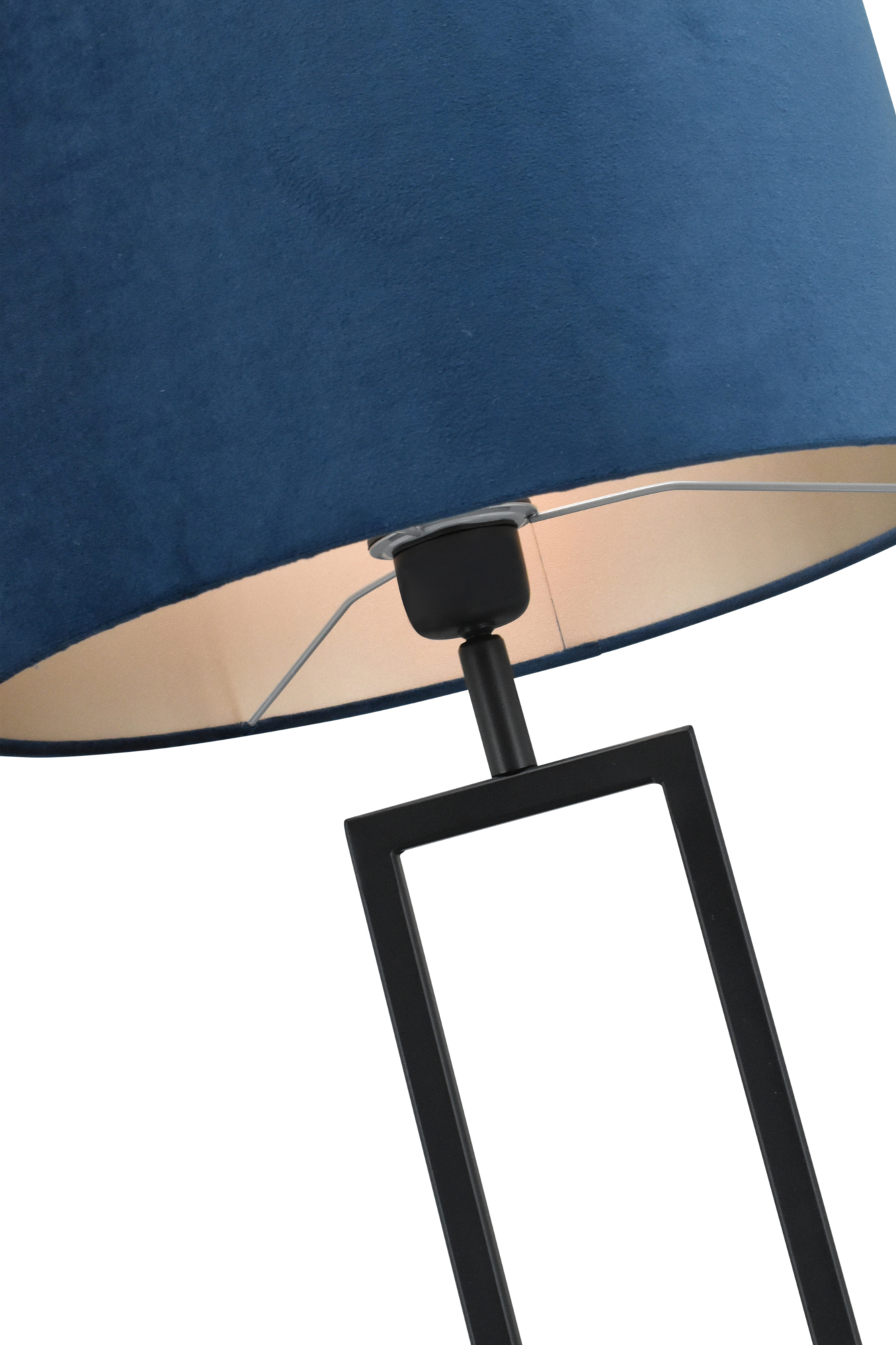 Tafellamp Veneto klein zwart + kap 30/30/20 Alice velours blauw ( taupe binnenkant )