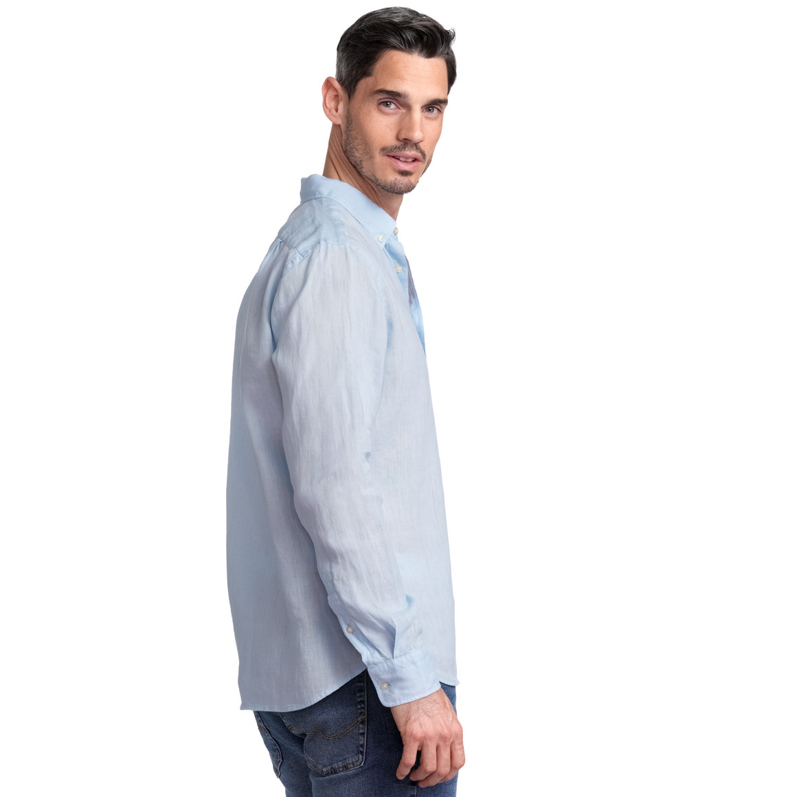 VanVaan Herren Leinen-Hemd mit Button-Down-Kragen hellblau