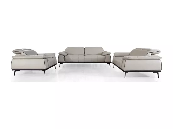 Canapé 3 places Cuir ELLIE Beige - Angle Droit