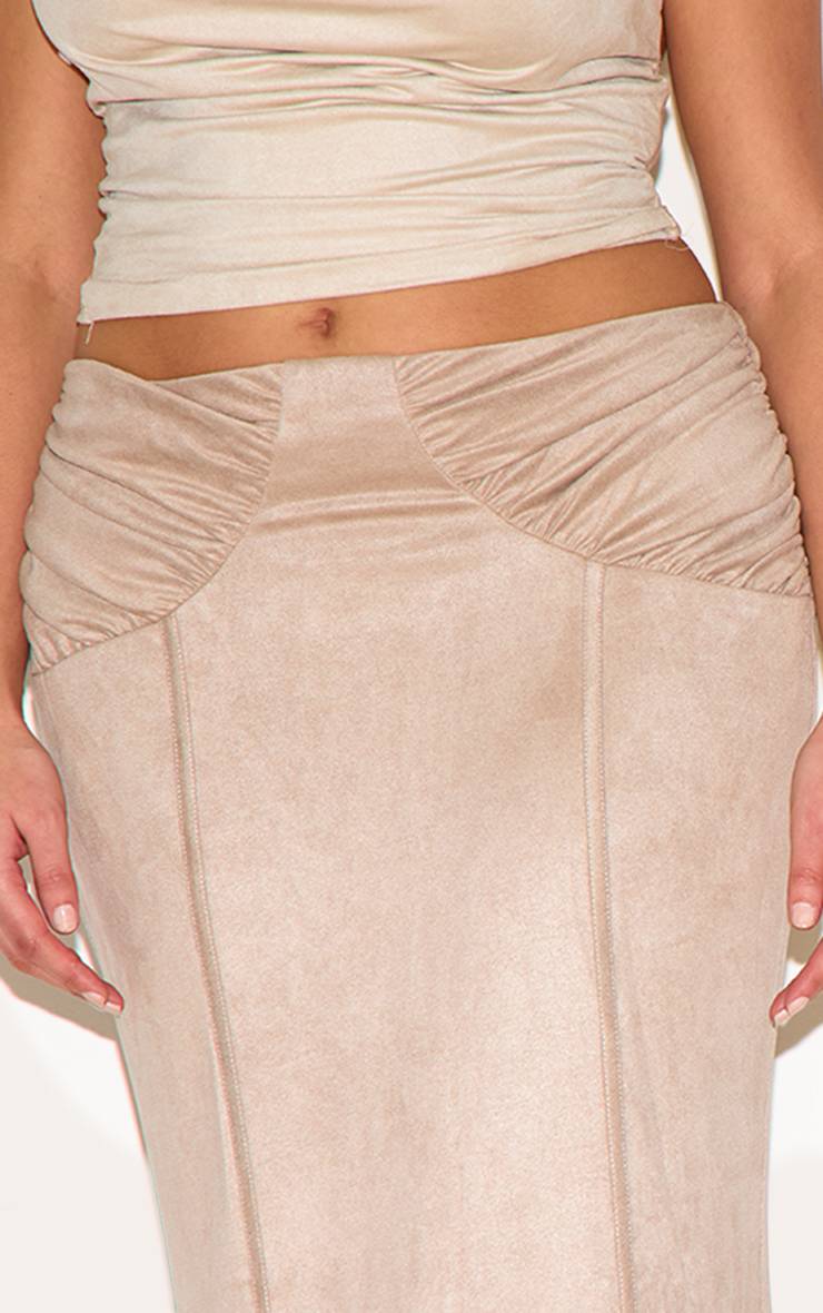 Gris Pierre Jupe Longue Grande Taille En Faux Suède Avec Détail Froncé À La Taille