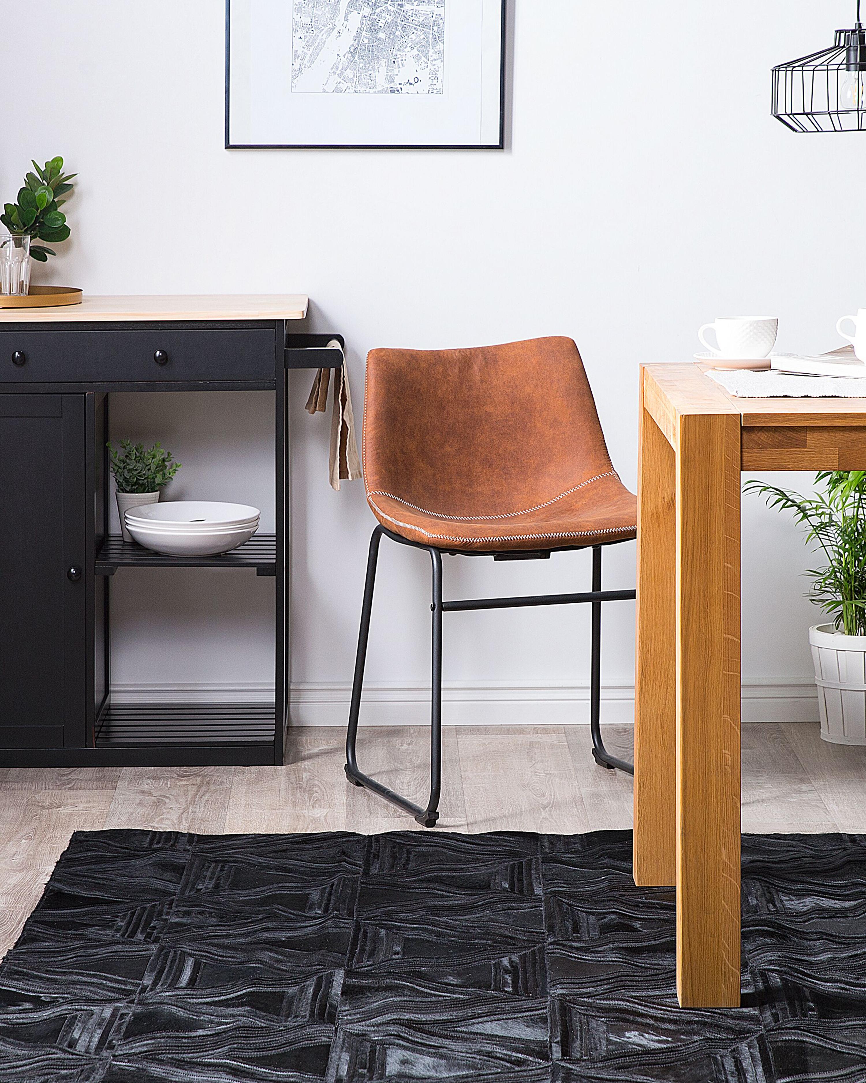 Vloerkleed KASAR Zwart 140 x 200 cm Leer