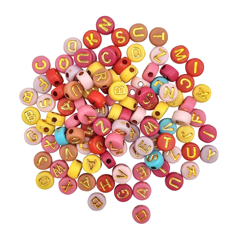 Sachet de perles acrylique rondes lettres colorées et dorées