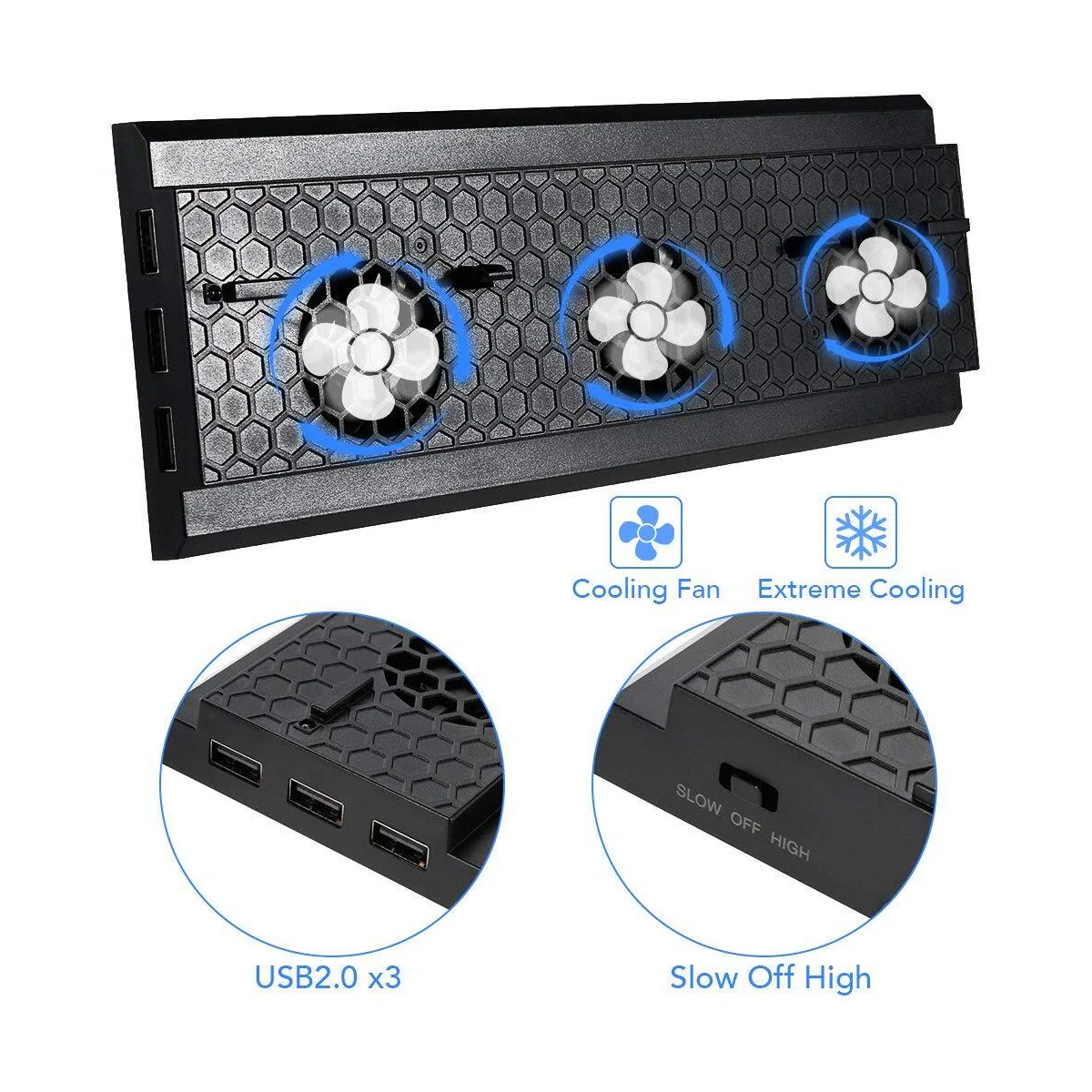 Xbox One X-stativ med vifte og 3 USB-porter