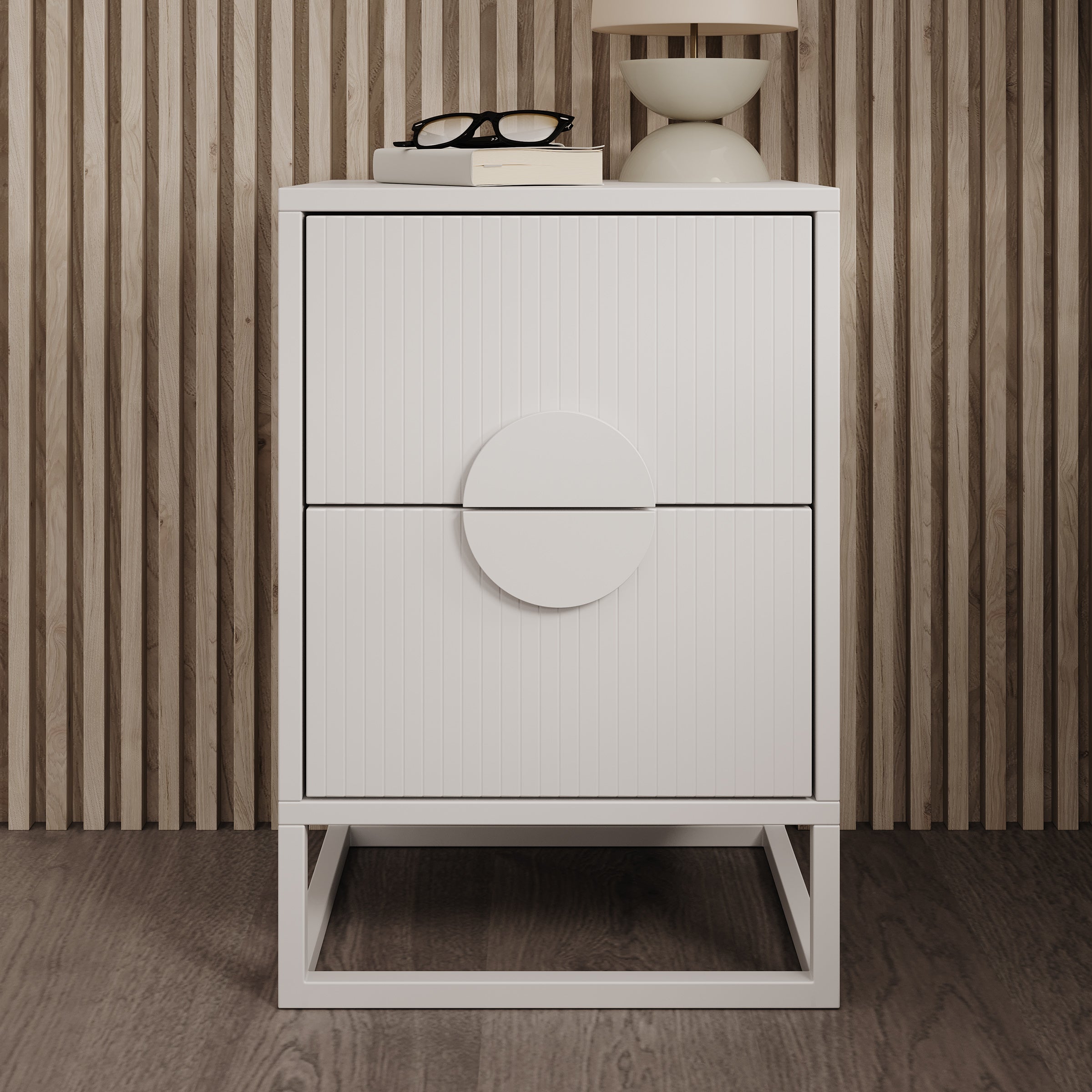 Meubella - Nachtkastje Allegany - Wit - 38 cm