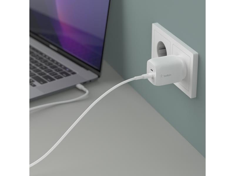 Belkin USB-Wandladegerät Dual USB-C GaN PD 65W   USB-C-Kabe Dual USB-C GaN Wall Charger mit PPS 65W und mitgeliefertem USB-C Kabel