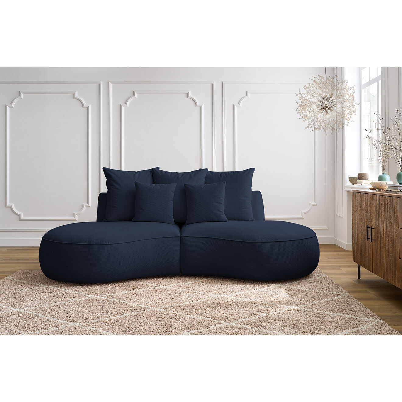 Bobochic Canapé droit fixe 3 places saint-germain tissu texturé bleu foncé - 260x145x92 cm