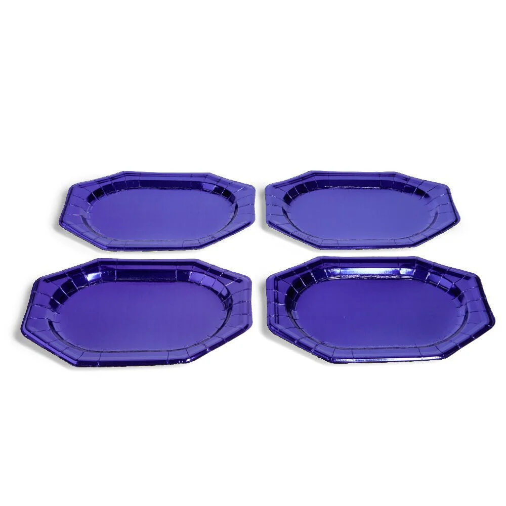 Plateau de présentation ovale x4 en carton métallisé bleu nuit 25x34cm