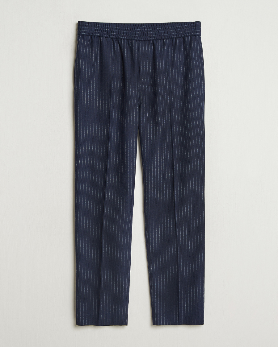 A.P.C. Wool Pinstriped Drawstring Trousers Dark Navy
