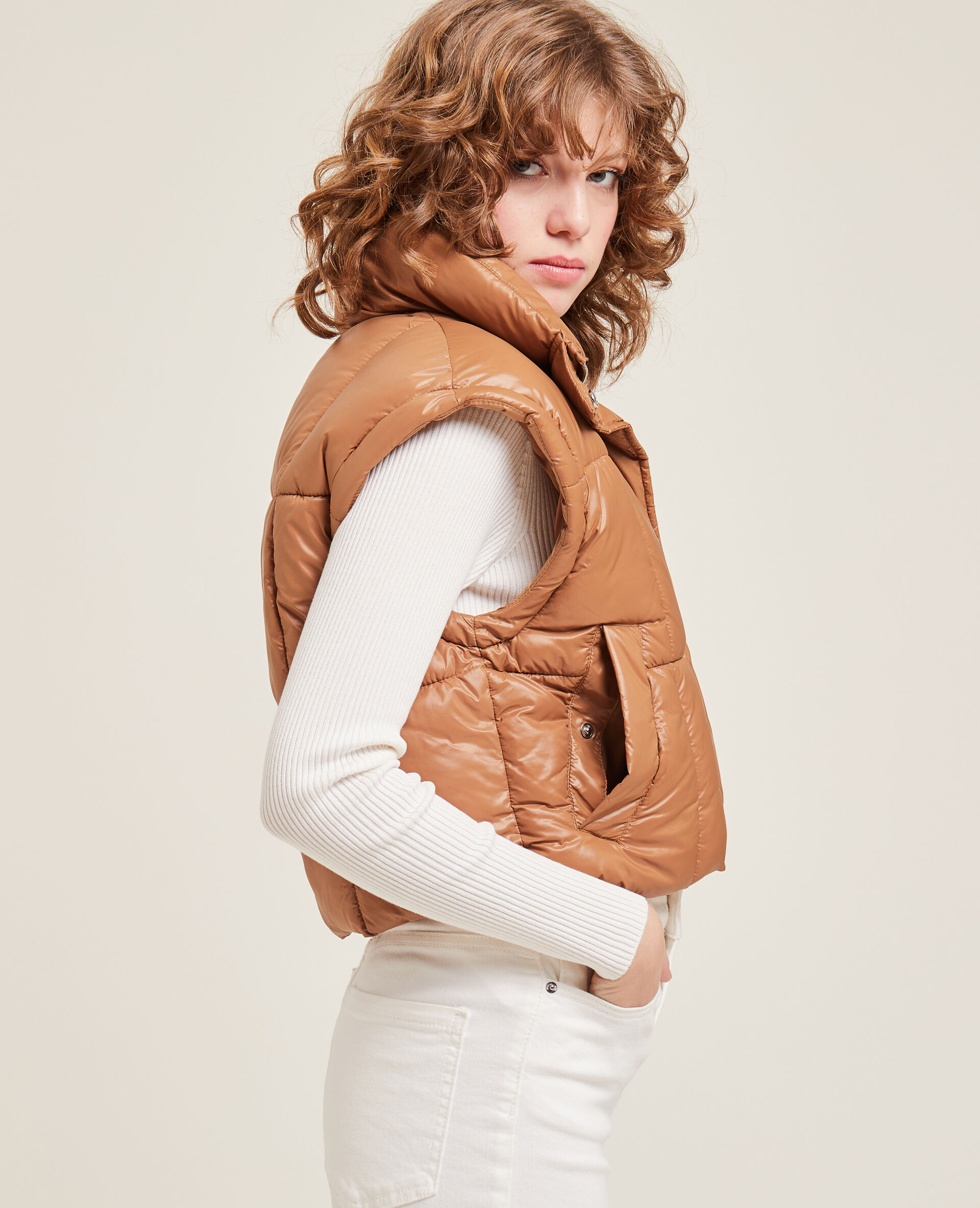 Doudoune courte manches amovibles - Marron