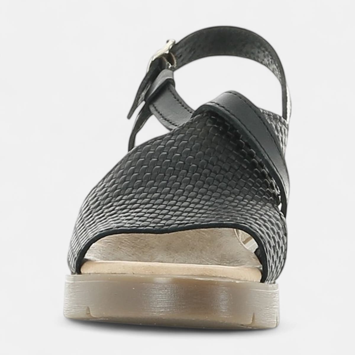 Sandales à talon compensé Femme en cuir noir