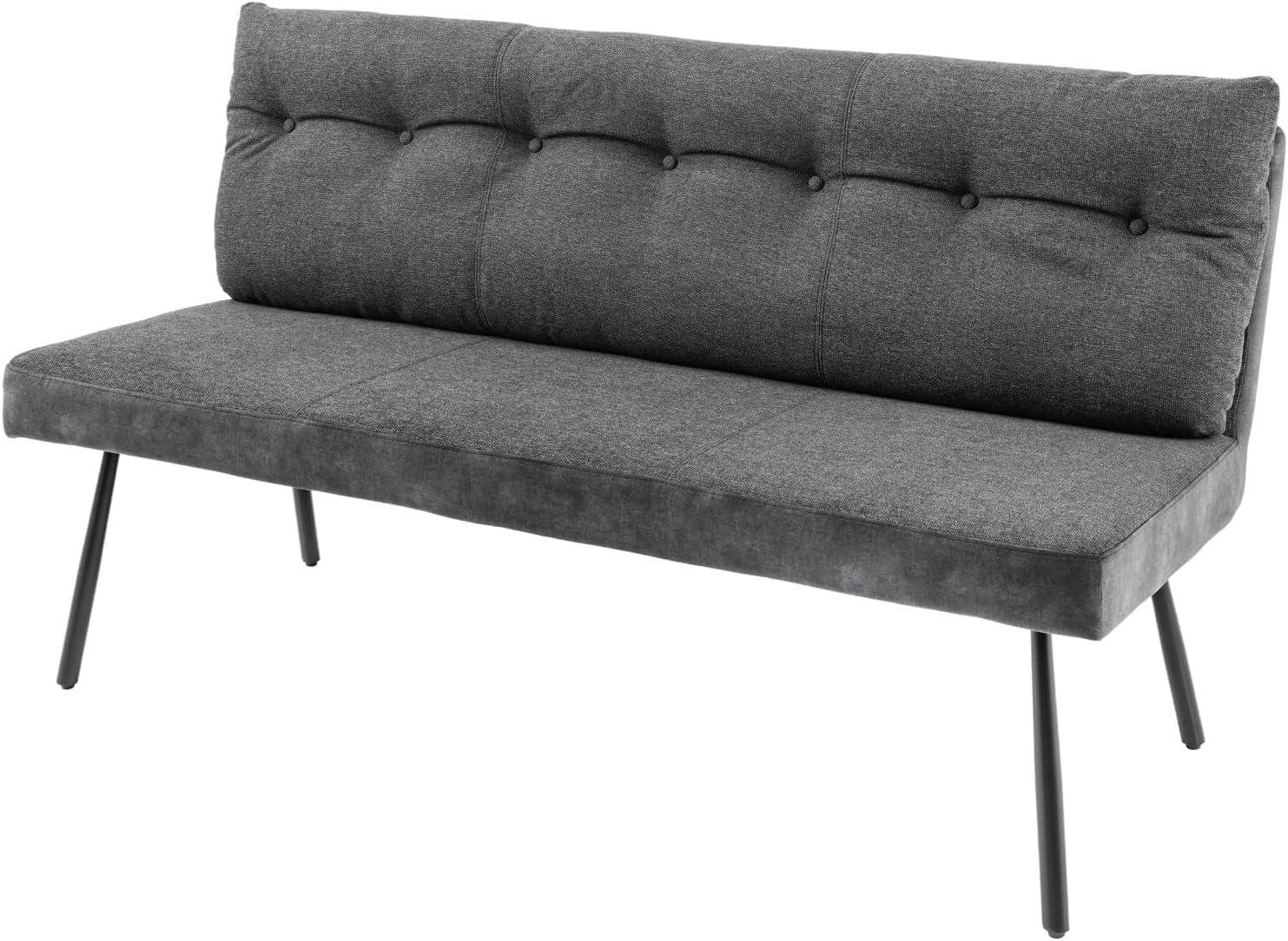 Riess Ambiente Moderne Sitzbank Big George 160cm anthrazit Samt Strukturstoff Schwarze Metallbeine mit Lehne, gepolsterte Bank für Dein Esszimmer