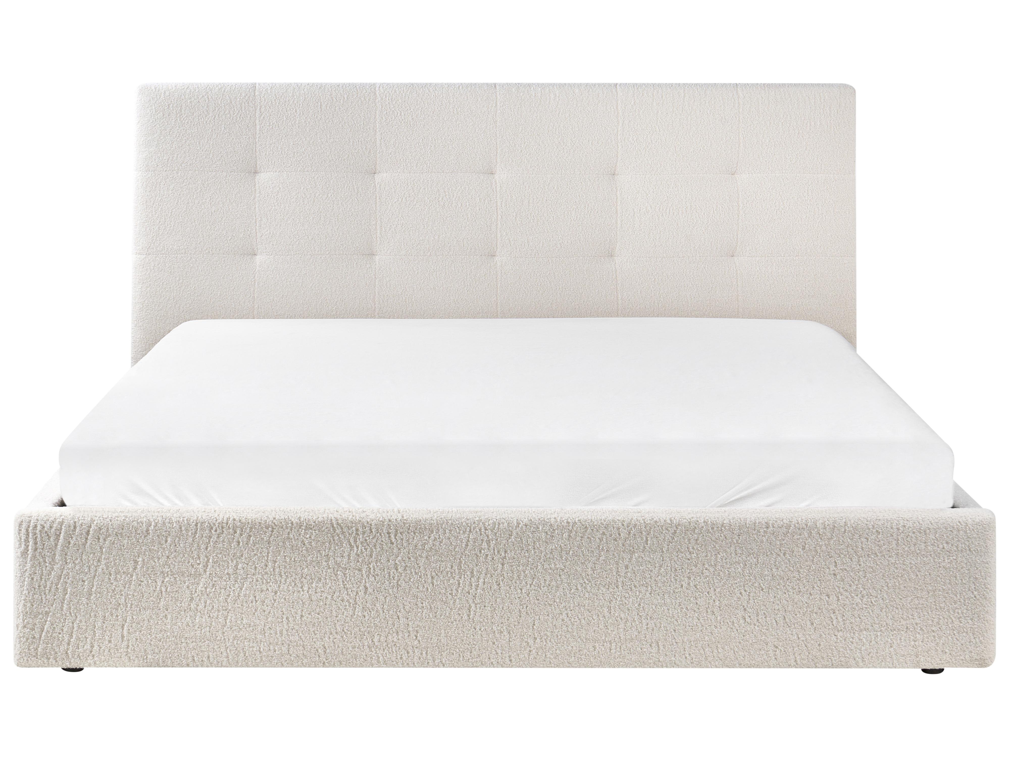 Bed met opbergruimte Bouclé LORIENT 180 x 200 cm Gebroken wit