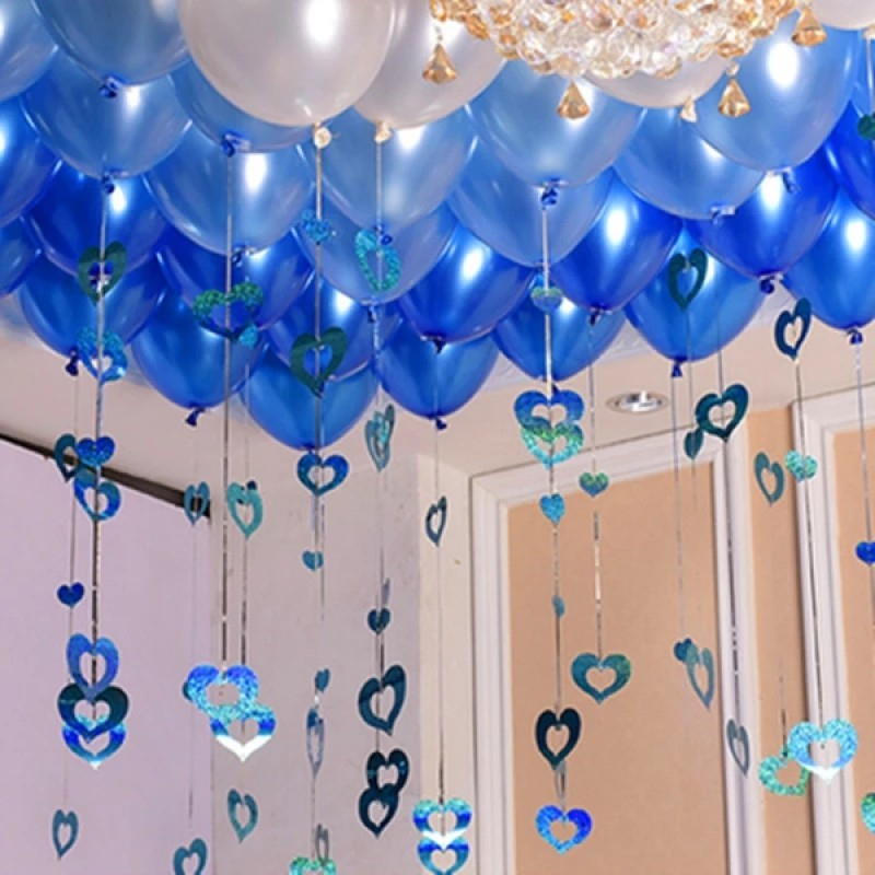 (100er Set) 100cm Ballon Anhänger Herz Girlande Vorhang Party Dekoration - Silber / Gold