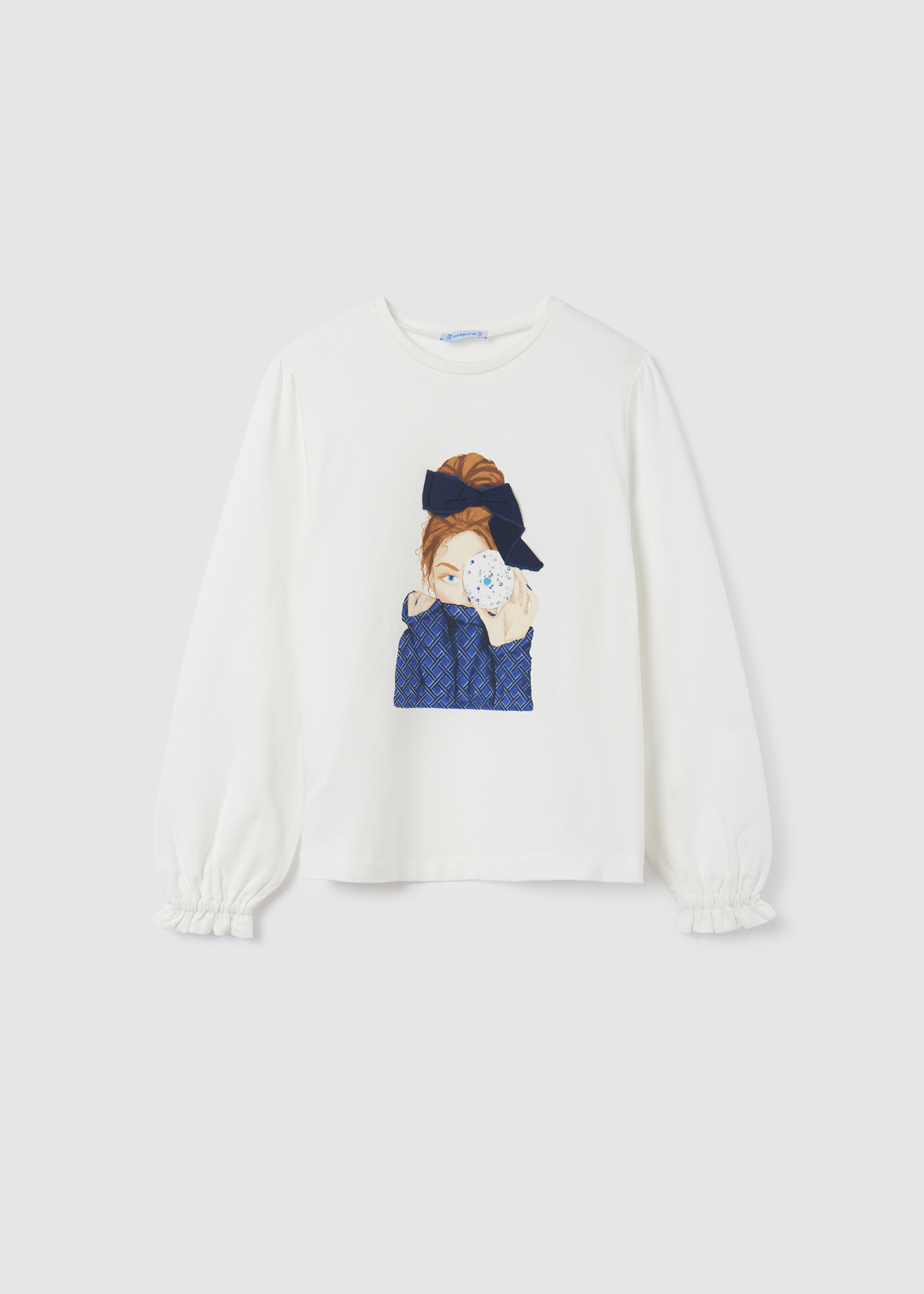 Camiseta de manga comprida para meninas, feita de algodão sustentável.
