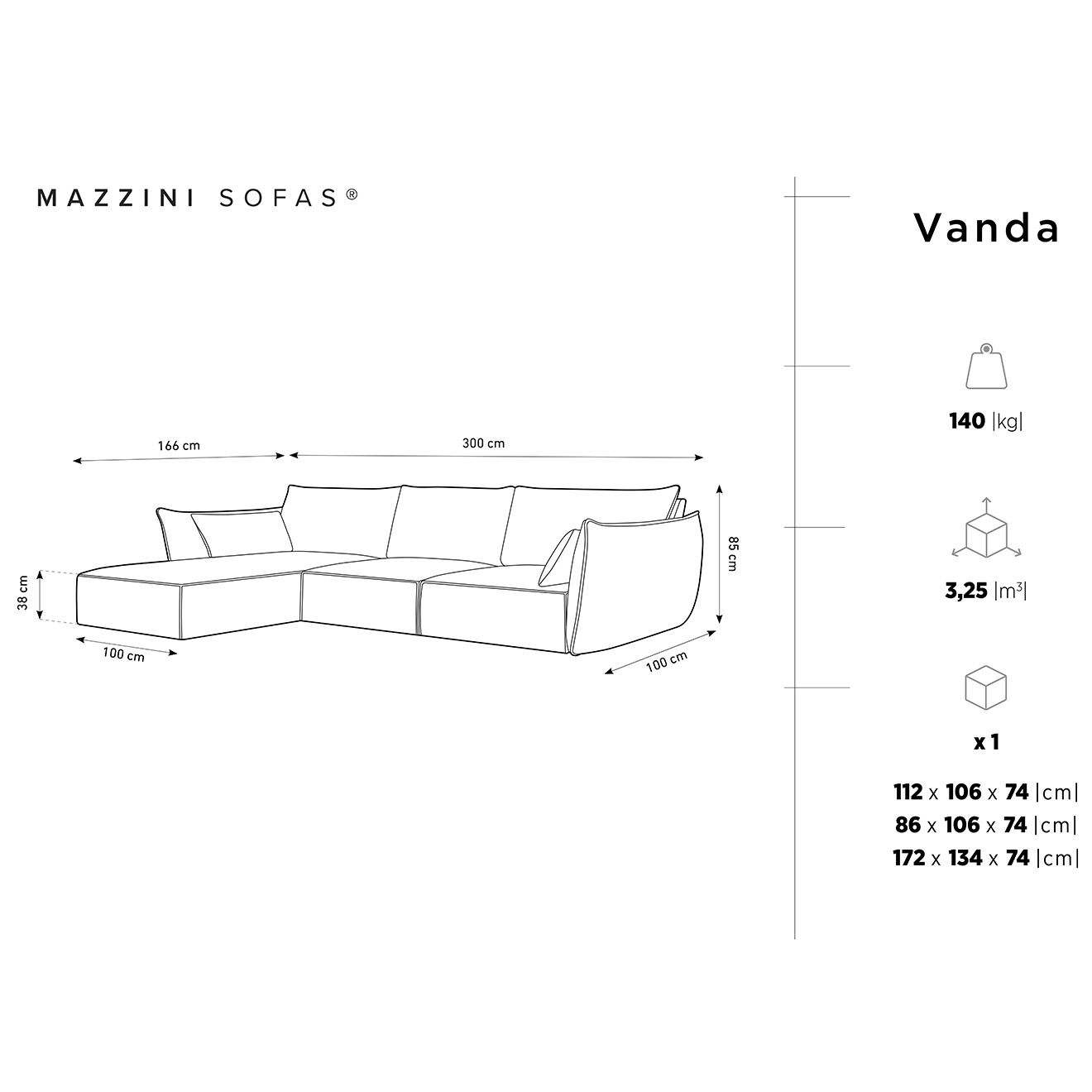Mazzini Sofas Canapé D'Angle Gauche Vanda 5 Places 2 beige clair - 208x166x85 cm